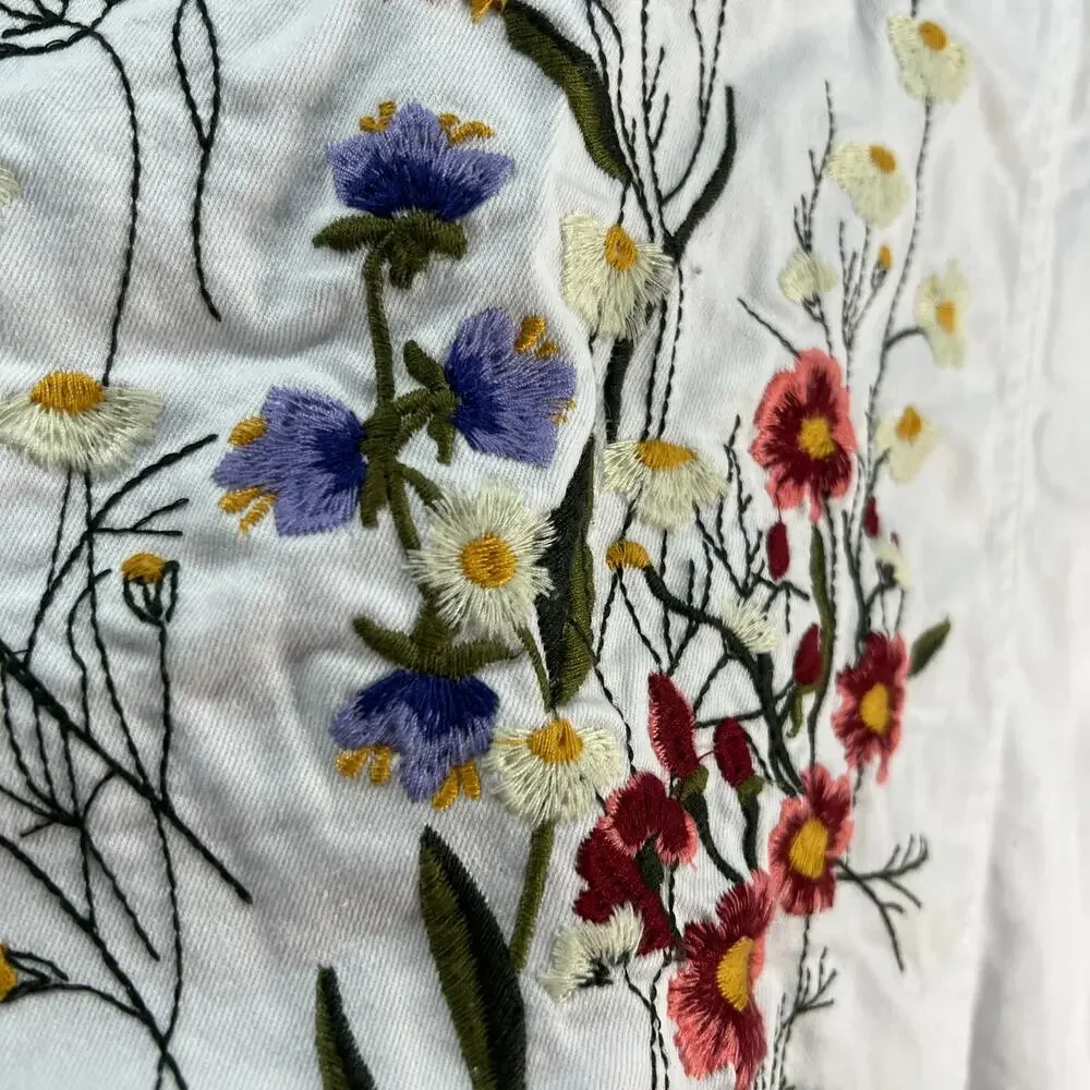 Laurie Felt Wave Denim Jacket with Embroidery White Size Large